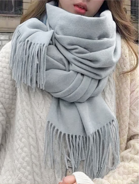 Premium Cashmere Feeling Solid Color Scarf W/ Tassels